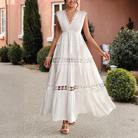 Holiday style high waist splicing long dress dress women's clothing m301388