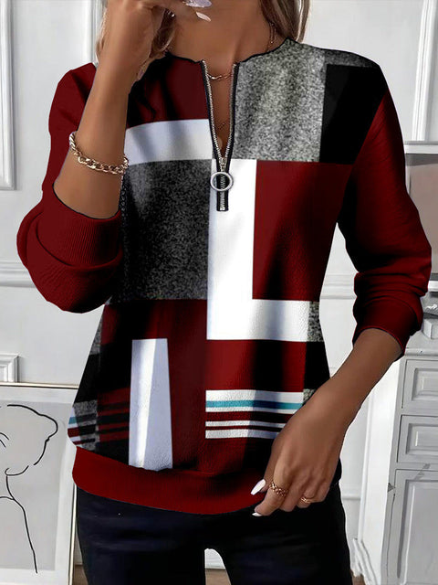 3D printed long-sleeved half-open zipper sweater for women m303052