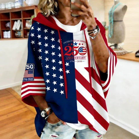 Independence Day 250th Anniversary Printed Loose Hooded T-Shirt m302995
