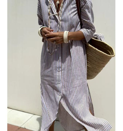 New striped shirt split-ended split-ended dress summer shirt m301585