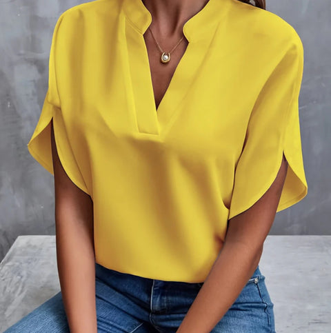 Casual solid color V-neck loose shirt top m303051