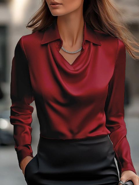 Spring and Autumn Temperament Long Sleeve Satin Swingneck Top Shirt Women's m302014