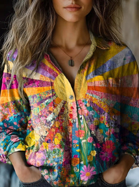 Summer trend long-sleeved shirt flower pattern printing 3D shirt m301226