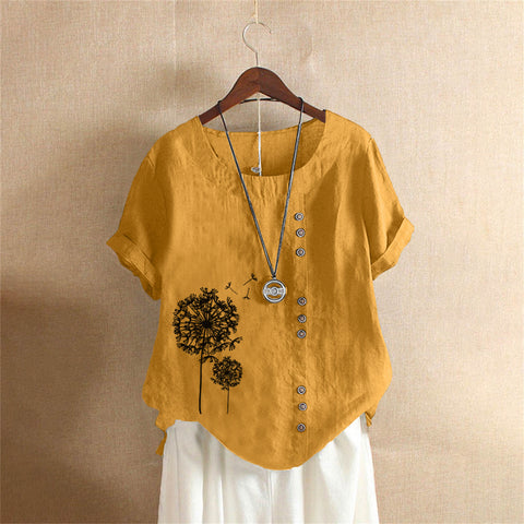 Large size casual loose cotton and linen short-sleeved pullover T-shirt cotton and linen women's clothing large size women's clothing m302737