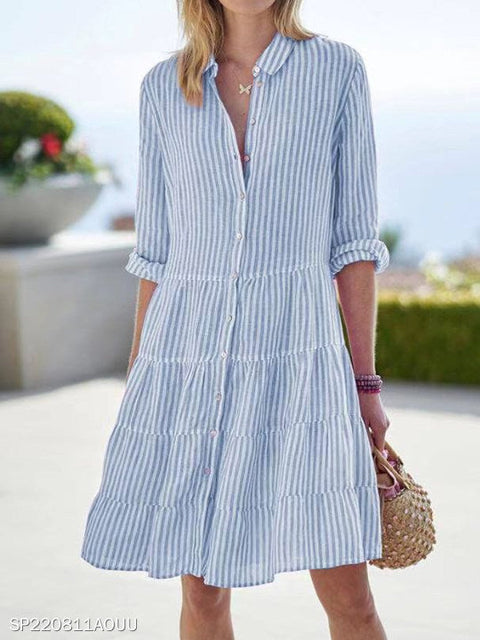 Autumn long-sleeved women's striped shirt dress m302201