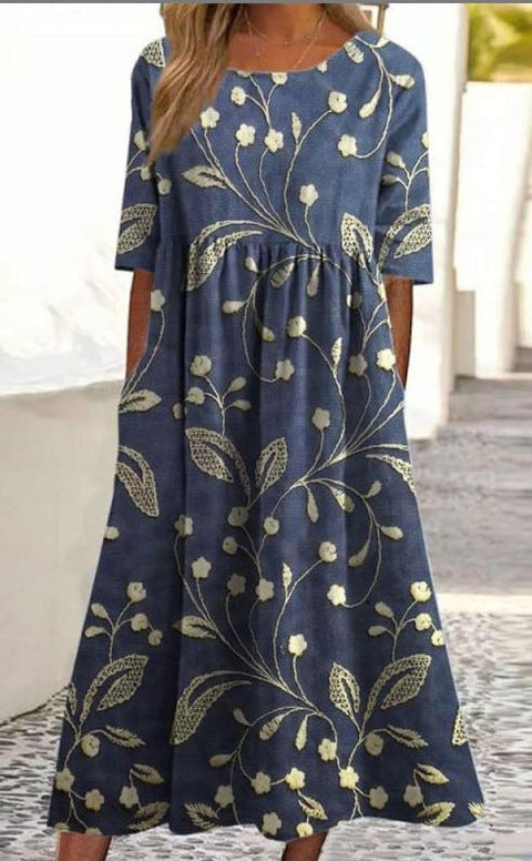 Up and down splicing pocket size printing large wide dress m302623