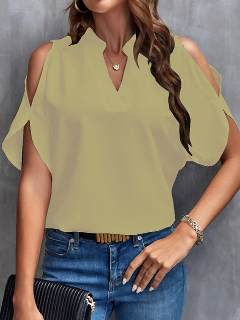New V-neck temperament fashion off-the-shoulder sleeve women's top m300876