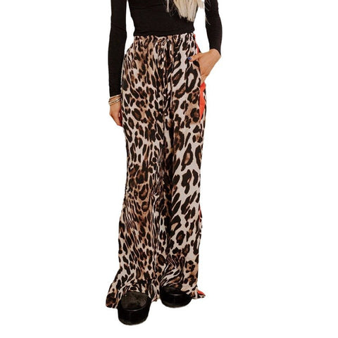 Leopard print splicing temperament loose wide-leg trousers m301903