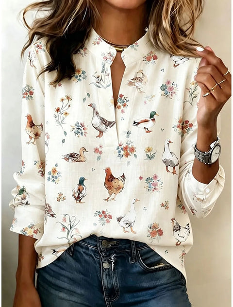 3D digital printing pullover V-neck long-sleeved women's top m303016