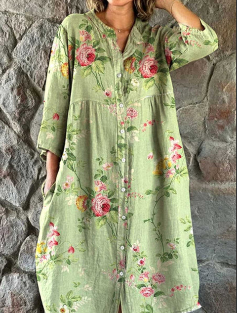 Women's Loose Crew Neck Fashion Premium Long Sleeve Printed Shirt Dress m301050