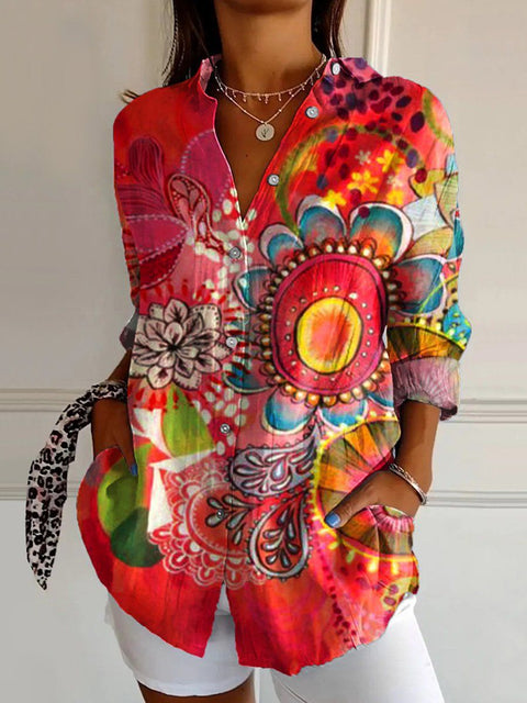 3D digital printing abstract pattern women's long shirt shoulder sleeve shirt m302463