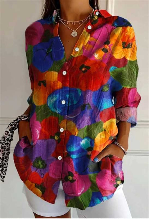 3D digital printing abstract pattern women's long shirt shoulder sleeve shirt m302463