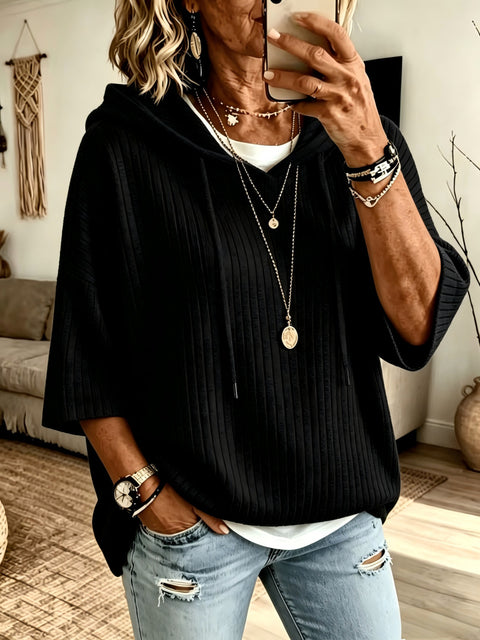 Knitted new hooded drawstring sweater polished pit strip with loose m302996