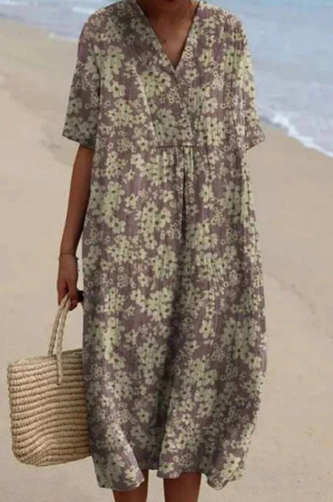 Fashion digital printing large wide V-neck dress m302382