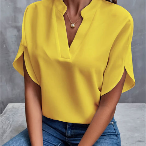 Casual solid color V-neck loose shirt top m303051