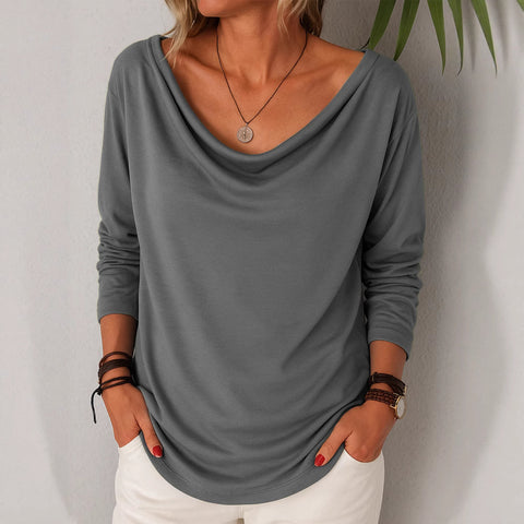 Women's casual loose fashion long-sleeved solid color stacked collar pullover t-shirt top m301755