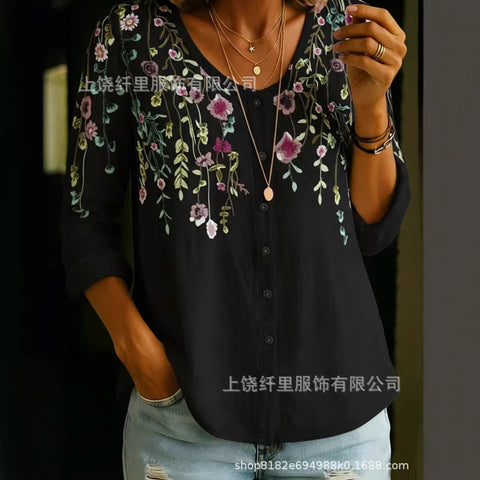 3D digital printing floral pattern women's long-sleeved buckle cardigan top m302703