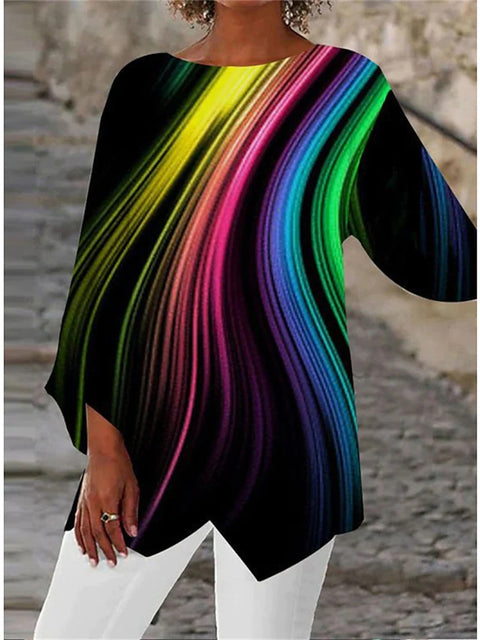 Geometric print long-sleeved splicing crew neck shirt m301290