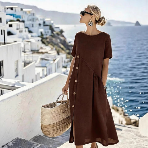 Casual button-down pocket mid-length dress m302438