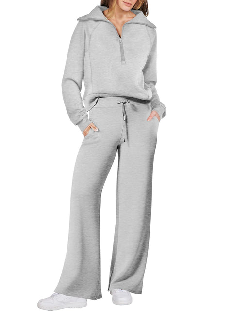 Casual sports suit zipper long-sleeved sweater wide-leg pants two-piece set m301808