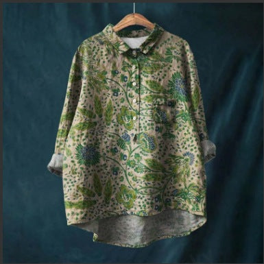Long Sleeve Bamboo Linen Printing Fashion Versatile Lapel Shirt m301040