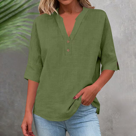 Summer solid color stand-up collar button-down medium-sleeved women's shirt m302791