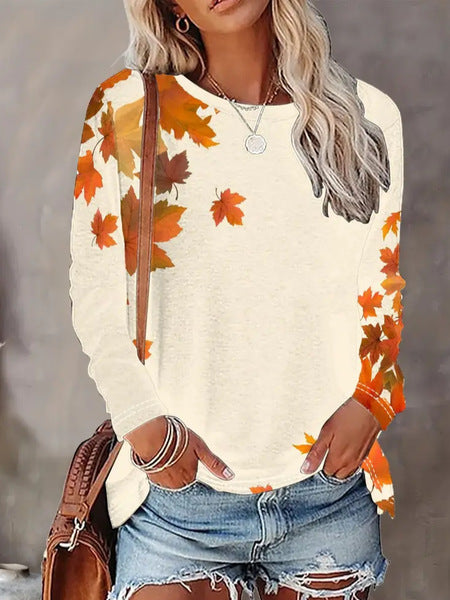 3D printed women's casual flower crew neck long-sleeved t-shirt top m301719