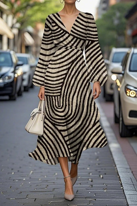 Floral series pattern 3D printing series casual women's V long dress m302129