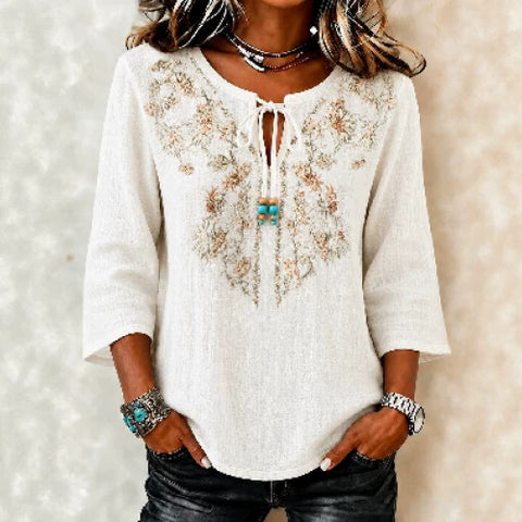 Crew neck long sleeve imitation hemp women's loose top m303045
