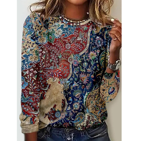 Autumn and winter women, new long-sleeved printed crew neck T-shirt top m301560