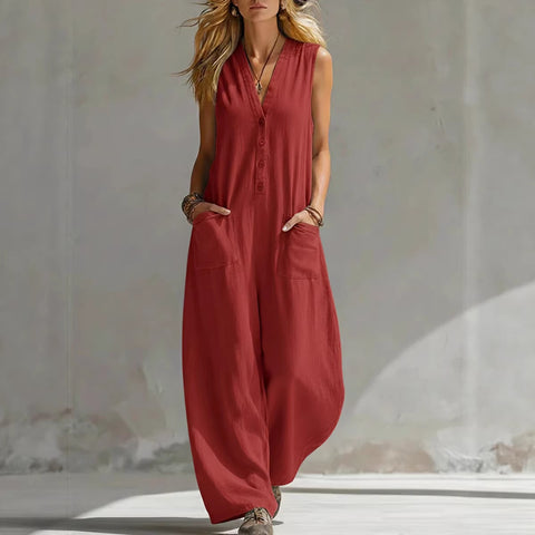 New spring and summer women's casual linen cotton sleeveless jumpsuit m302841