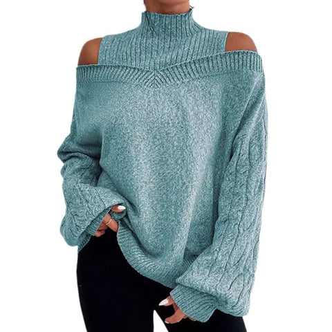 Off-the-shoulder semi-turtleneck sweater loose knitted sweater women's m300502