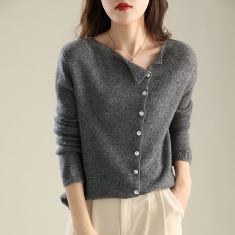 New knitted sweater single-breasted cardigan women's low round neck thin knitted outer m302094