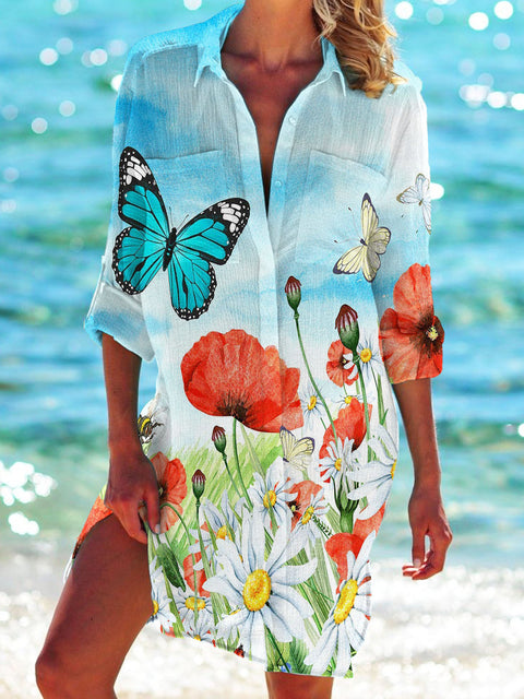 Bikini jacket shirt swimsuit cardigan women's printed resort beach shirt m301274