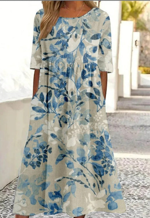 Up and down splicing pocket size printing large wide dress m302623