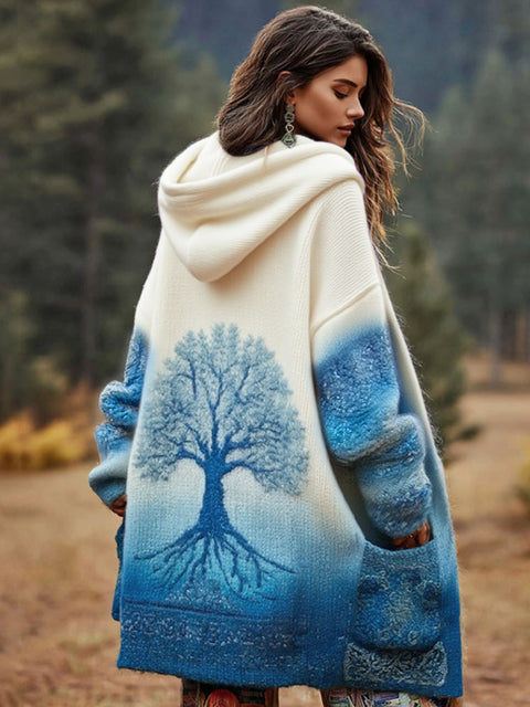 Cardigan long imitation knitted lazy wind hooded long cardigan sweater autumn and winter women's clothing m302125