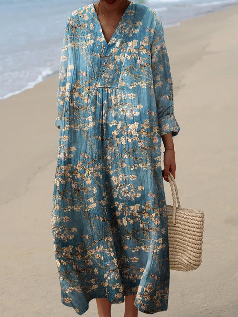 Long Sleeve Shirt Dress Women's Casual Floral 3D Printed Sleeve Long Dress m300911