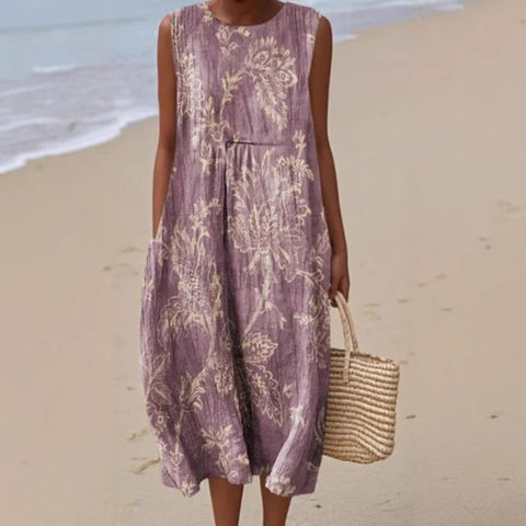 New sleeveless casual printing temperament long dress dress slim fit small fresh casual dress m301521