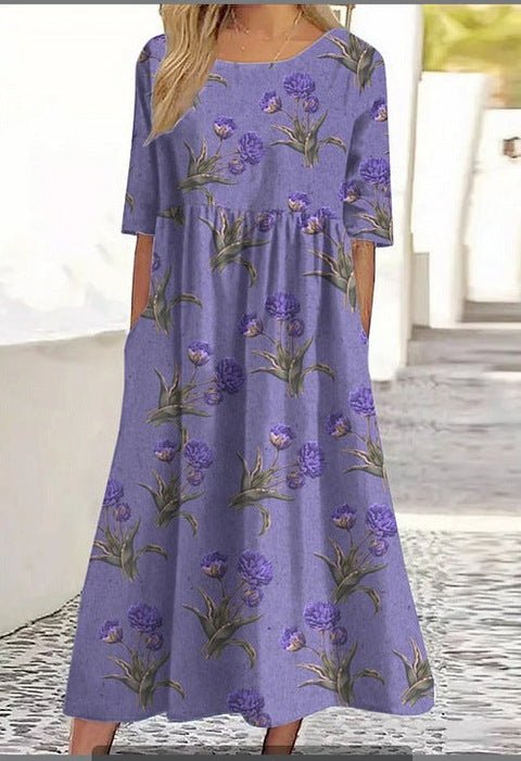 Up and down splicing pocket size printing large wide dress m302623