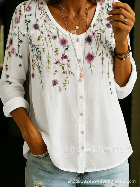 3D digital printing floral pattern women's long-sleeved buckle cardigan top m302703