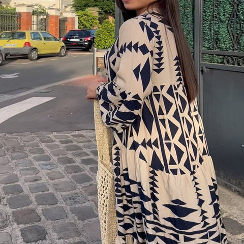 Autumn new pullover print bohemian dress women m301946