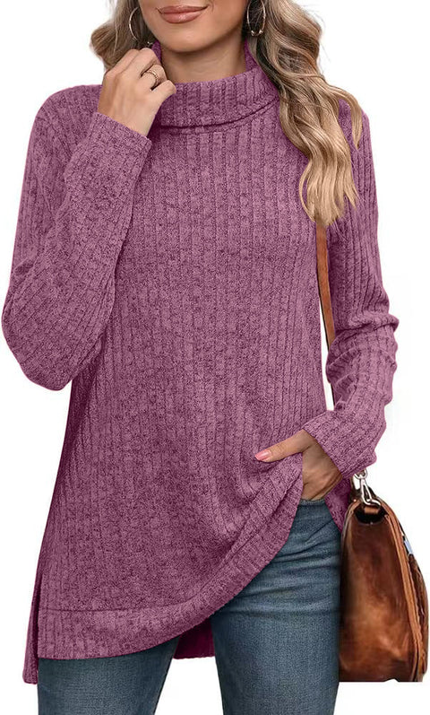 Autumn and winter new high-necked split-ended long-sleeved loose casual T-shirt top m302063
