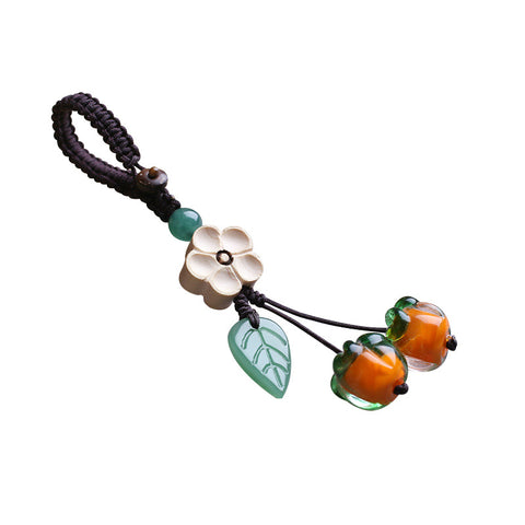 Persimmon Ruyi glazed persimmon retro and beautiful glazed persimmon leaf keychain pendant mobile phone chain m3331260
