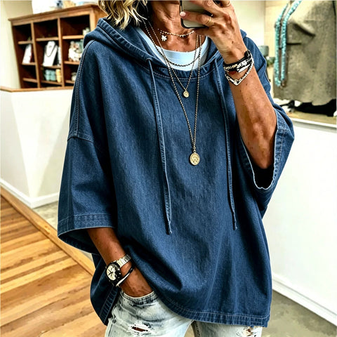 Loose hooded denim top m303097