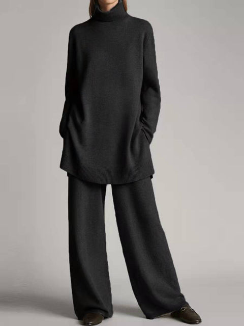 New knitted solid color turtleneck loose casual two-piece set m301793