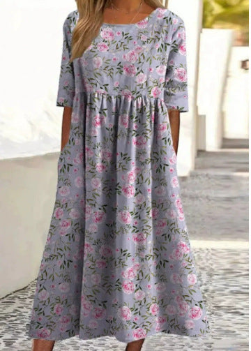 Up and down splicing pocket size printing large wide dress m302623