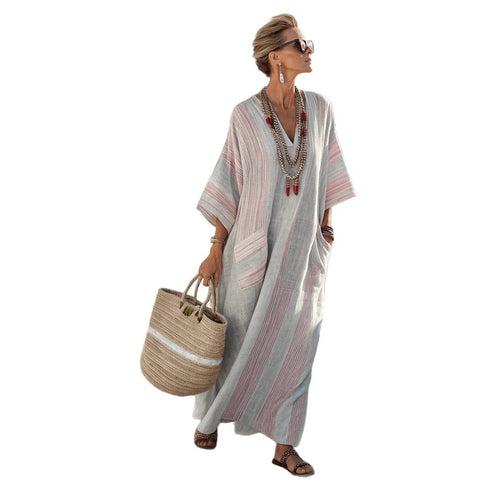 Elegant large size printed long pendulum dress m301523