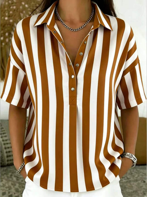 Women's fashion casual striped short-sleeved shirt lapel m302741