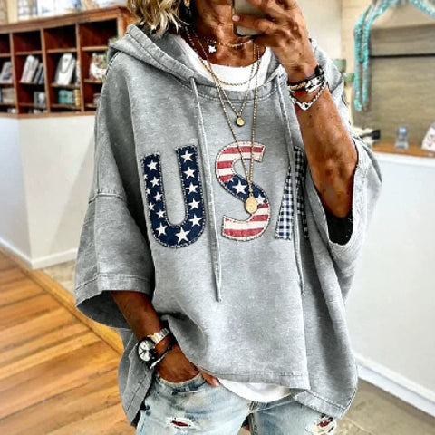 Independence Day 250th Anniversary Printed Loose Hooded T-Shirt m302995