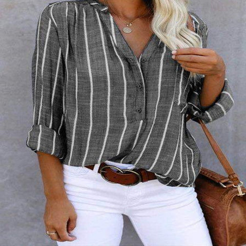Simple and stylish printed striped shirt foreign trade shirt women's m301191